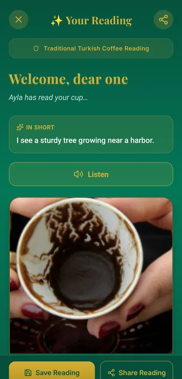 Finished coffee cup reading in the Telve app