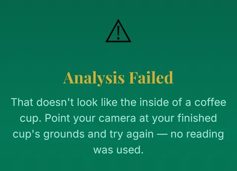 Telve's refusal screen: That doesn't look like the inside of a coffee cup. No reading was used.