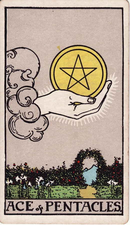 Ace of Pentacles tarot card (Rider-Waite-Smith)