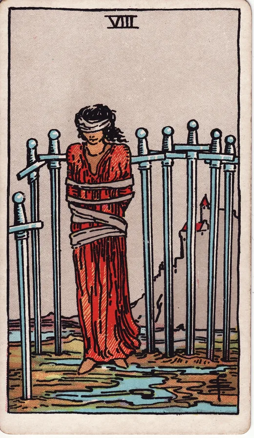 Eight of Swords tarot card (Rider-Waite-Smith)