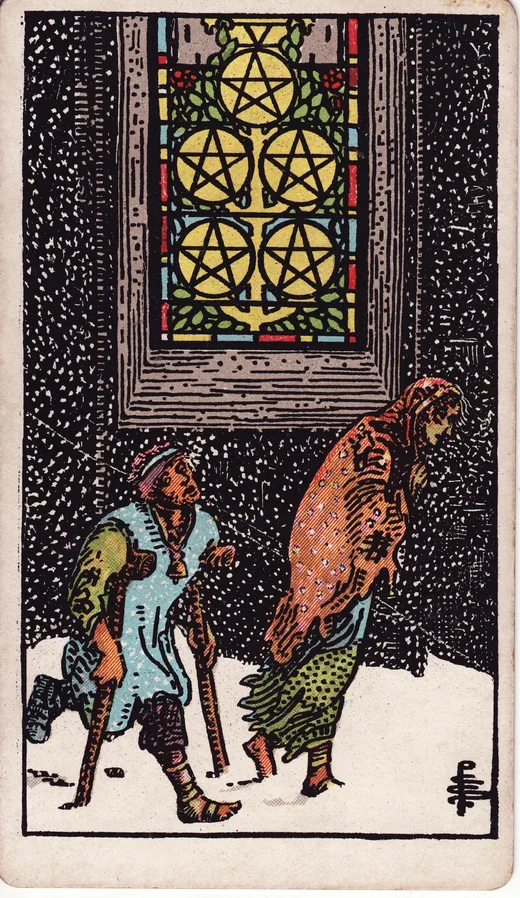Five of Pentacles tarot card (Rider-Waite-Smith)