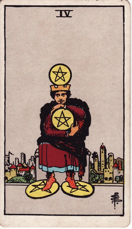 Four of Pentacles tarot card (Rider-Waite-Smith)
