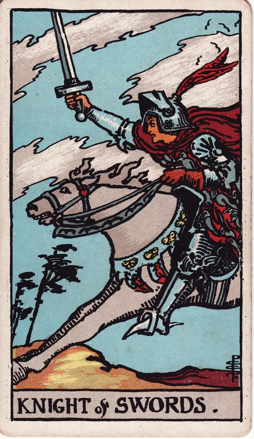 Knight of Swords tarot card (Rider-Waite-Smith)