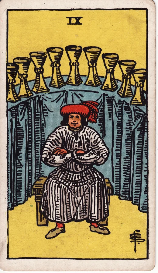 Nine of Cups tarot card (Rider-Waite-Smith)