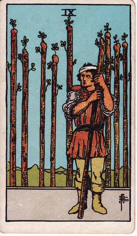 Nine of Wands tarot card (Rider-Waite-Smith)