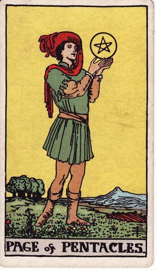 Page of Pentacles tarot card (Rider-Waite-Smith)
