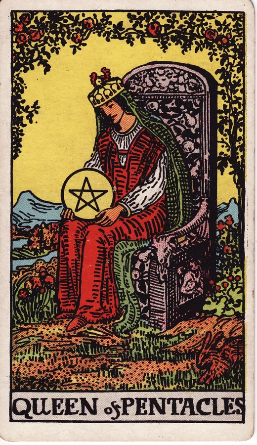 Queen of Pentacles tarot card (Rider-Waite-Smith)