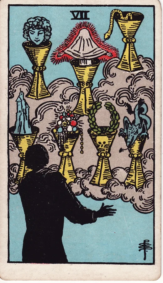 Seven of Cups tarot card (Rider-Waite-Smith)