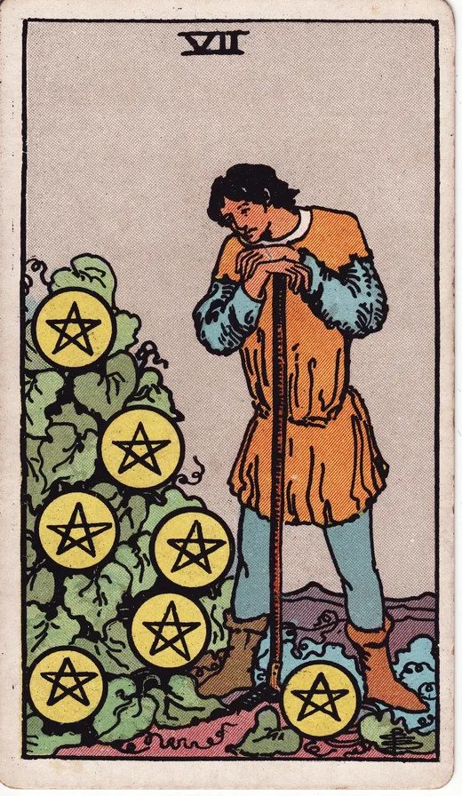 Seven of Pentacles tarot card (Rider-Waite-Smith)