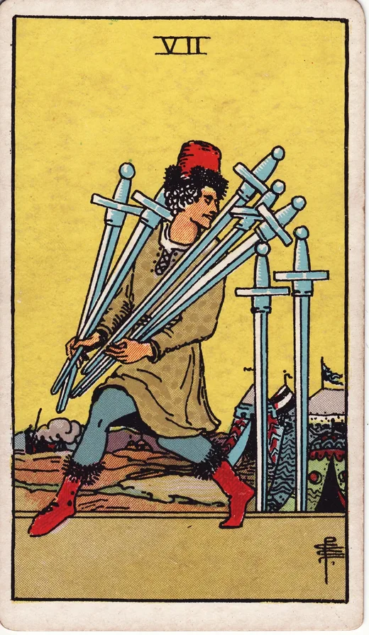Seven of Swords tarot card (Rider-Waite-Smith)