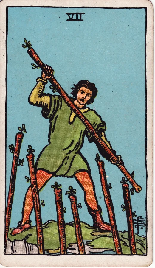 Seven of Wands tarot card (Rider-Waite-Smith)