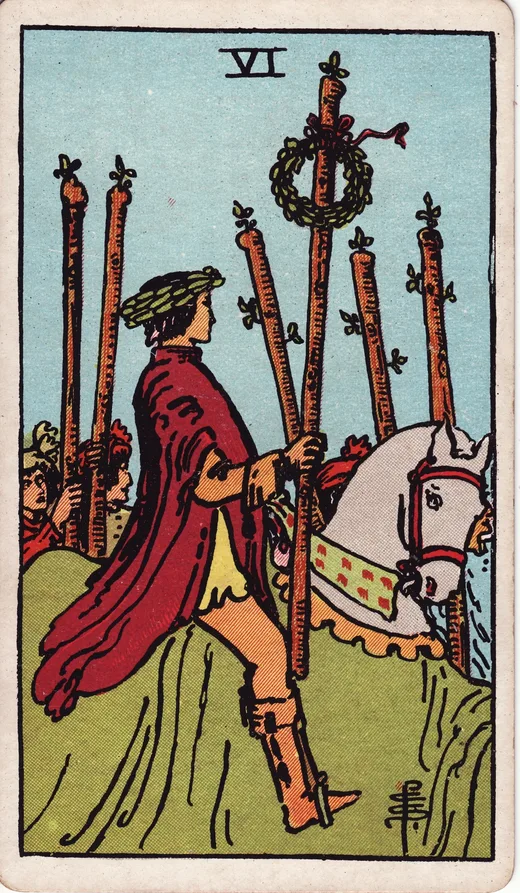 Six of Wands tarot card (Rider-Waite-Smith)