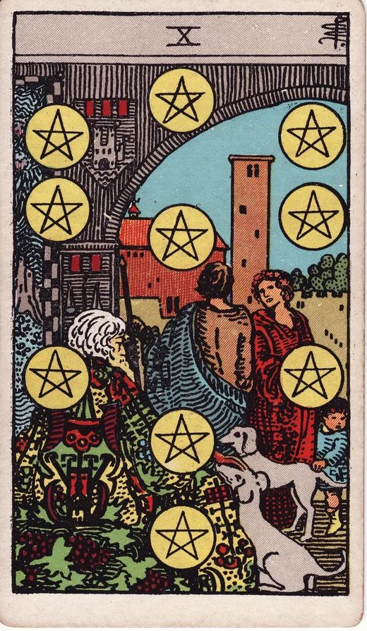 Ten of Pentacles tarot card (Rider-Waite-Smith)