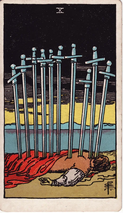 Ten of Swords tarot card (Rider-Waite-Smith)