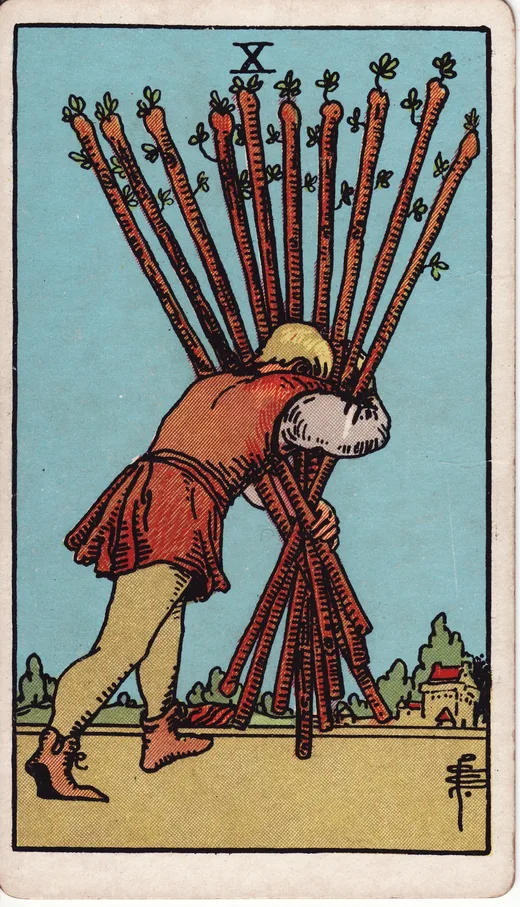 Ten of Wands tarot card (Rider-Waite-Smith)
