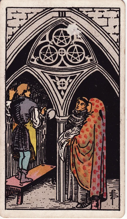 Three of Pentacles tarot card (Rider-Waite-Smith)