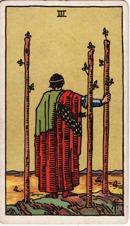 Three of Wands tarot card (Rider-Waite-Smith)