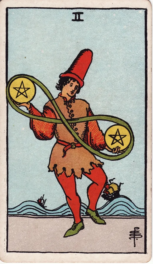 Two of Pentacles tarot card (Rider-Waite-Smith)